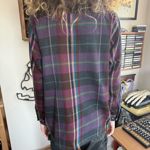 Vintage 80s Plaid Long Sleeve Button Down Flannel - Size Large - Picture 6 of 8